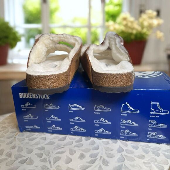 Birkenstock Arizona Shearling Mink Suede Leather Slip-On  Slides Sandals Unisex - Picture 11 of 12